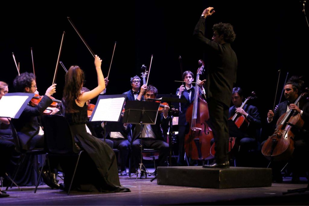 una sezione di orchestra sinfonica che sta suonando durante un concerto