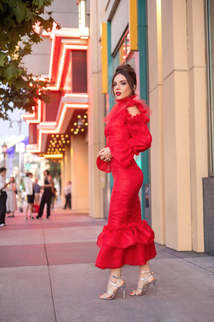 Neva Leoncini ©MESHINTO,“Paranoid” première, Los Angeles, styling ALESSANDRA J. LEO, dress VITTORIA BURASCHI, July 2024.