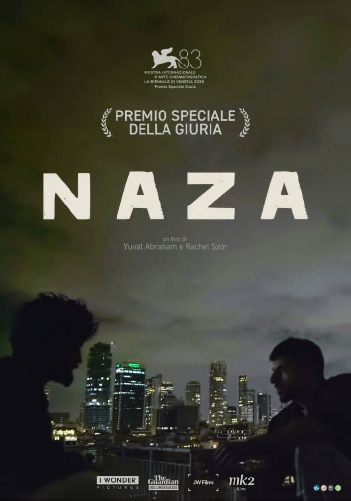 Locandina italiana di NAZA: due uomini in controluce su un tetto di notte, davanti ai grattacieli illuminati della città
