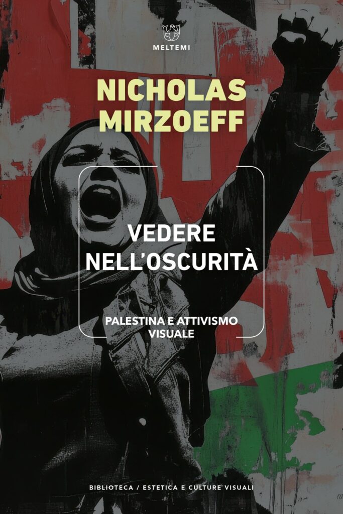 Copertina di "Vedere nell'oscurità" di Nicholas Mirzoeff (Meltemi): una donna che grida col pugno alzato
